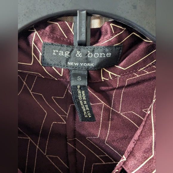 rag & bone Burgundy Long Sleeve Geometric design Silk Blouse Sz S - Picture 4 of 8